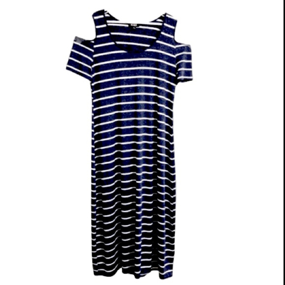 Navy & White Stripe Maxi Dress w/ Cold Shoulders!!!